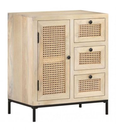 vidaXL Sideboard 60x35x70 cm Solid Mango Wood and Natural Cane