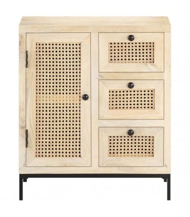 vidaXL Sideboard 60x35x70 cm Solid Mango Wood and Natural Cane