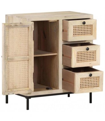 vidaXL Sideboard 60x35x70 cm Solid Mango Wood and Natural Cane