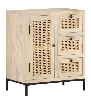 vidaXL Sideboard 60x35x70 cm Solid Mango Wood and Natural Cane