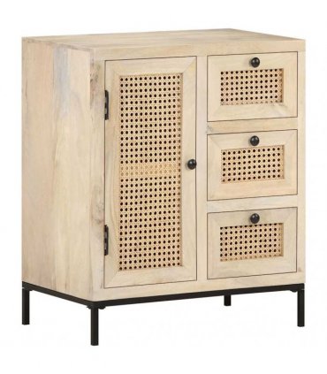 vidaXL Sideboard 60x35x70 cm Solid Mango Wood and Natural Cane