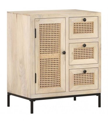 vidaXL Sideboard 60x35x70 cm Solid Mango Wood and Natural Cane