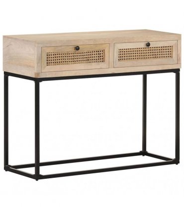 vidaXL Console Table 100x35x76 cm Solid Mango Wood and Natural Cane