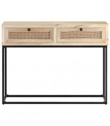 vidaXL Console Table 100x35x76 cm Solid Mango Wood and Natural Cane