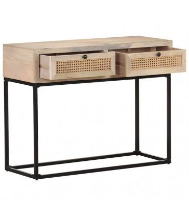 vidaXL Console Table 100x35x76 cm Solid Mango Wood and Natural Cane