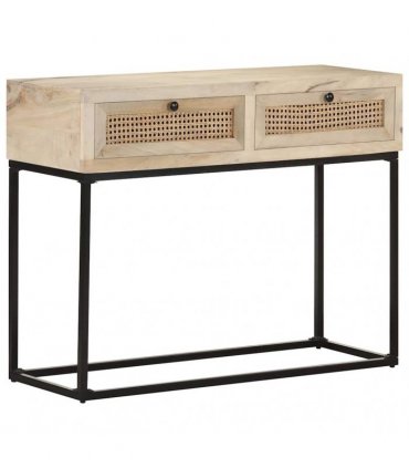 vidaXL Console Table 100x35x76 cm Solid Mango Wood and Natural Cane