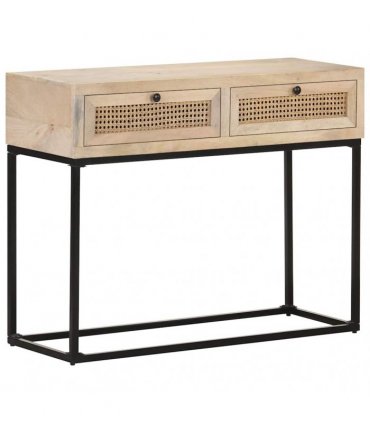 vidaXL Console Table 100x35x76 cm Solid Mango Wood and Natural Cane