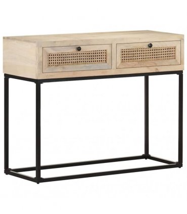 vidaXL Console Table 100x35x76 cm Solid Mango Wood and Natural Cane