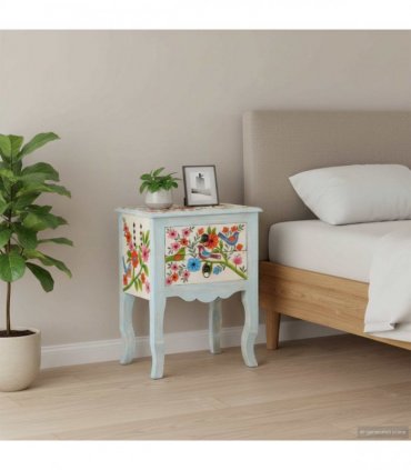 vidaXL Hand Painted Bedside Cabinet 40x30x50 cm Solid Mango Wood
