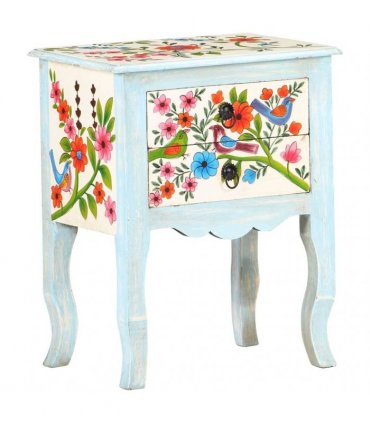 vidaXL Hand Painted Bedside Cabinet 40x30x50 cm Solid Mango Wood
