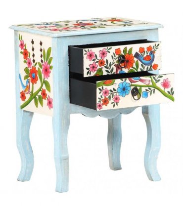 vidaXL Hand Painted Bedside Cabinet 40x30x50 cm Solid Mango Wood