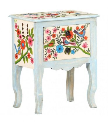 vidaXL Hand Painted Bedside Cabinet 40x30x50 cm Solid Mango Wood