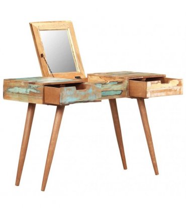 vidaXL Dressing Table with Mirror 112x45x76 cm Solid Reclaimed Wood
