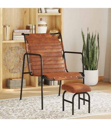 vidaXL Relaxing Armchair with a Footrest Brown Real Leather