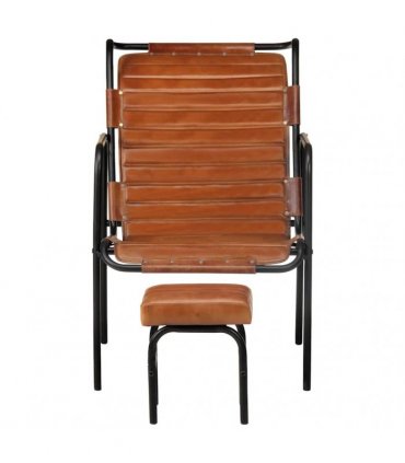 vidaXL Relaxing Armchair with a Footrest Brown Real Leather
