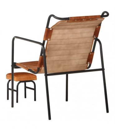vidaXL Relaxing Armchair with a Footrest Brown Real Leather