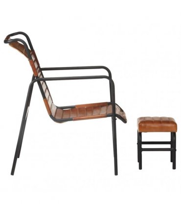 vidaXL Relaxing Armchair with a Footrest Brown Real Leather
