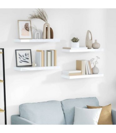 vidaXL Floating Wall Shelves 4 pcs High Gloss White 60x23,5x3,8 cm MDF