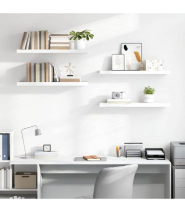 vidaXL Floating Wall Shelves 4 pcs High Gloss White 90x23,5x3,8 cm MDF