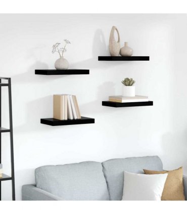 vidaXL Floating Wall Shelves 4 pcs High Gloss Black 40x23.5x3.8 cm MDF