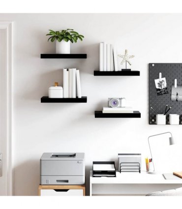 vidaXL Floating Wall Shelves 4 pcs High Gloss Black 40x23.5x3.8 cm MDF