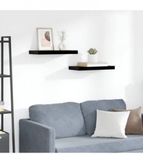 vidaXL Floating Wall Shelves 2 pcs High Gloss Black 50x23.5x3.8 cm MDF
