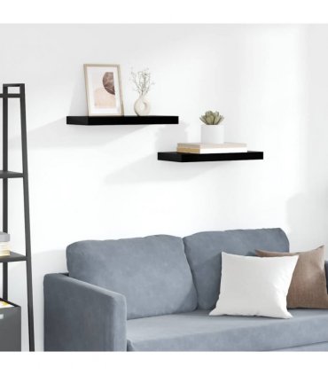 vidaXL Floating Wall Shelves 2 pcs High Gloss Black 50x23.5x3.8 cm MDF