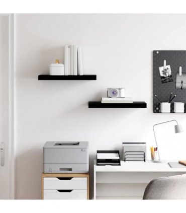 vidaXL Floating Wall Shelves 2 pcs High Gloss Black 50x23.5x3.8 cm MDF