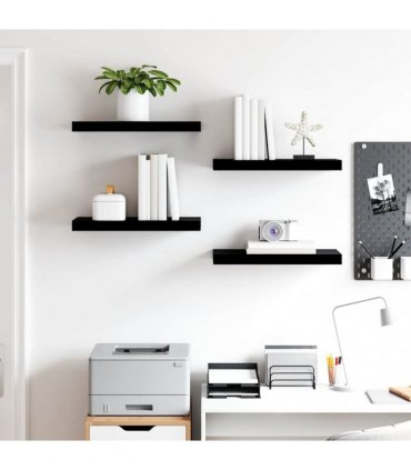 vidaXL Floating Wall Shelves 4 pcs High Gloss Black 50x23.5x3.8 cm MDF