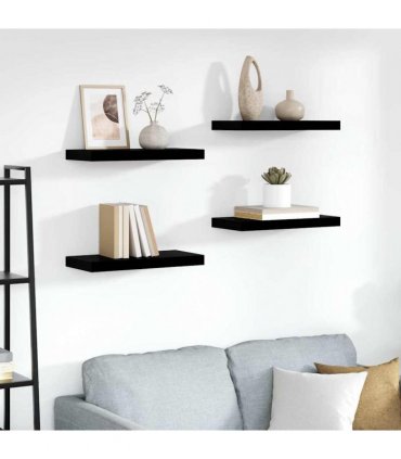 vidaXL Floating Wall Shelves 4 pcs High Gloss Black 50x23.5x3.8 cm MDF