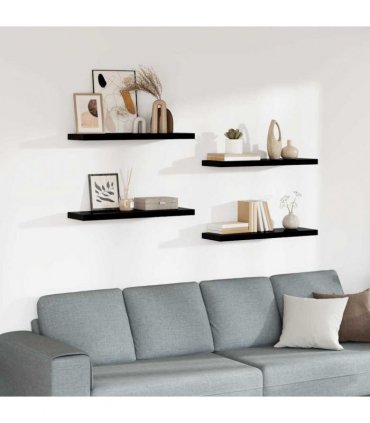 vidaXL Floating Wall Shelves 4 pcs High Gloss Black 80x23,5x3,8 cm MDF