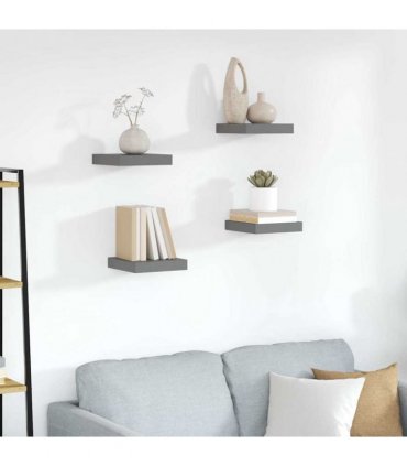 vidaXL Floating Wall Shelves 4 pcs High Gloss Grey 23x23,5x3,8 cm MDF