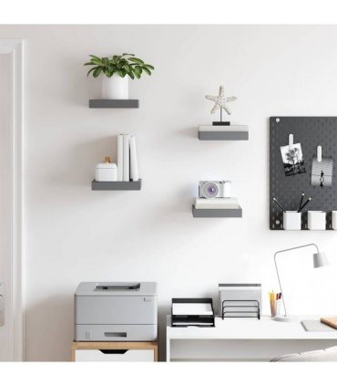vidaXL Floating Wall Shelves 4 pcs High Gloss Grey 23x23,5x3,8 cm MDF