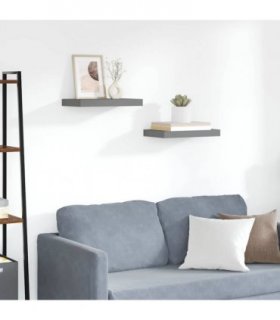 vidaXL Floating Wall Shelves 2 pcs High Gloss Grey 40x23.5x3.8 cm MDF