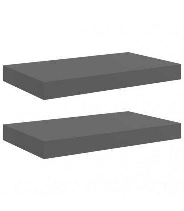 vidaXL Floating Wall Shelves 2 pcs High Gloss Grey 40x23.5x3.8 cm MDF