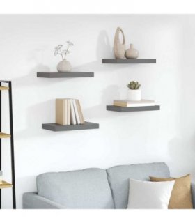 vidaXL Floating Wall Shelves 4 pcs High Gloss Grey 40x23.5x3.8 cm MDF