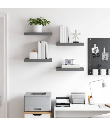 vidaXL Floating Wall Shelves 4 pcs High Gloss Grey 40x23.5x3.8 cm MDF