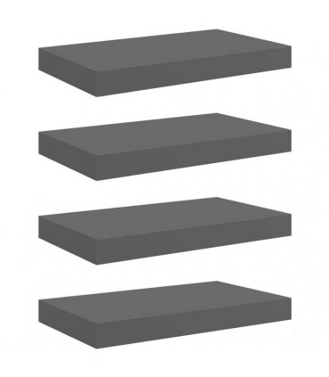 vidaXL Floating Wall Shelves 4 pcs High Gloss Grey 40x23.5x3.8 cm MDF