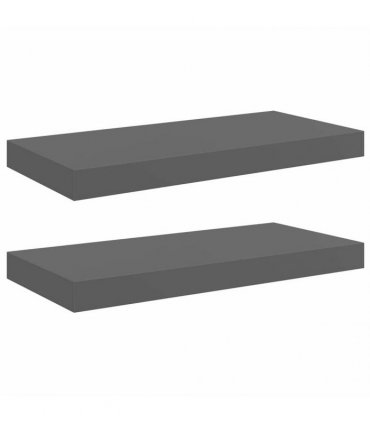 vidaXL Floating Wall Shelves 2 pcs High Gloss Grey 50x23.5x3.8 cm MDF