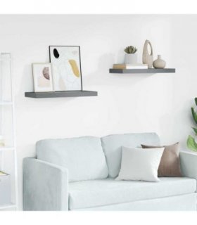 vidaXL Floating Wall Shelves 2 pcs High Gloss Grey 60x23,5x3,8 cm MDF