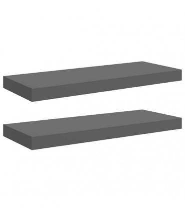vidaXL Floating Wall Shelves 2 pcs High Gloss Grey 60x23,5x3,8 cm MDF