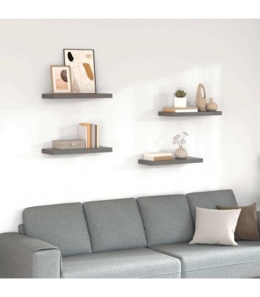 vidaXL Floating Wall Shelves 4 pcs High Gloss Grey 60x23,5x3,8 cm MDF