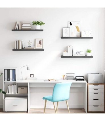 vidaXL Floating Wall Shelves 4 pcs High Gloss Grey 80x23,5x3,8 cm MDF