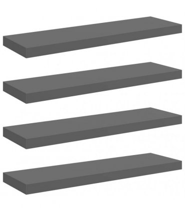 vidaXL Floating Wall Shelves 4 pcs High Gloss Grey 80x23,5x3,8 cm MDF