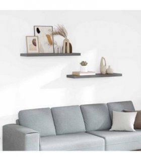 vidaXL Floating Wall Shelves 2 pcs High Gloss Grey 90x23,5x3,8 cm MDF