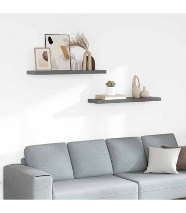 vidaXL Floating Wall Shelves 2 pcs High Gloss Grey 90x23,5x3,8 cm MDF
