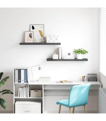 vidaXL Floating Wall Shelves 2 pcs High Gloss Grey 90x23,5x3,8 cm MDF