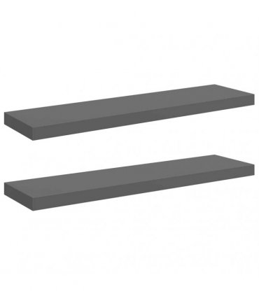 vidaXL Floating Wall Shelves 2 pcs High Gloss Grey 90x23,5x3,8 cm MDF