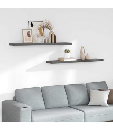 vidaXL Floating Wall Shelves 2 pcs High Gloss Grey 120x23,5x3,8 cm MDF