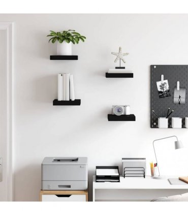 vidaXL Floating Wall Shelves 4 pcs Black 23x23,5x3,8 cm MDF